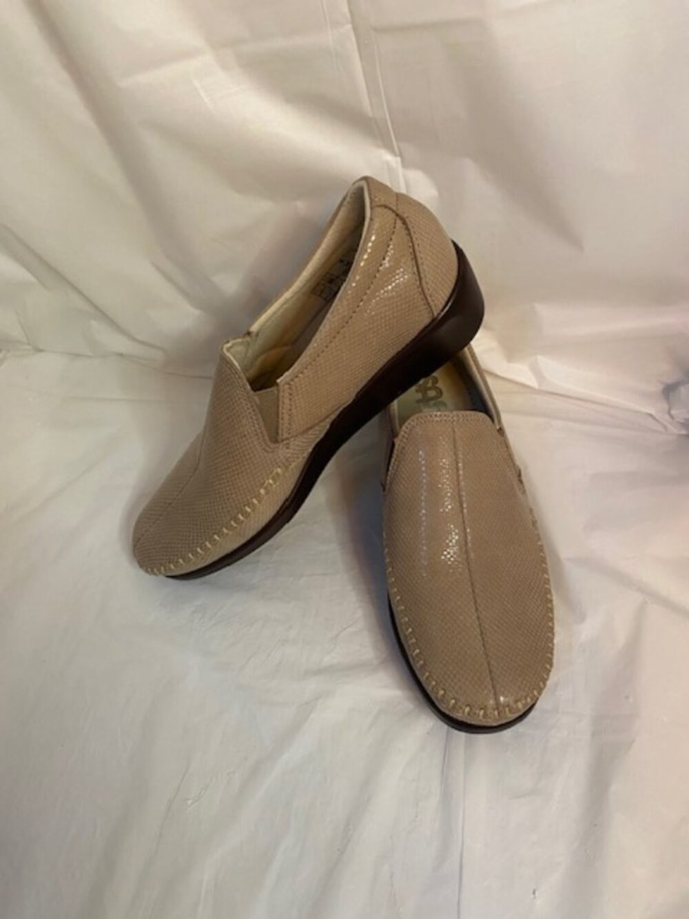 SAS Dream Mushroom Slip-on Loafer, in Beige Snake Leather, Women's size 5M